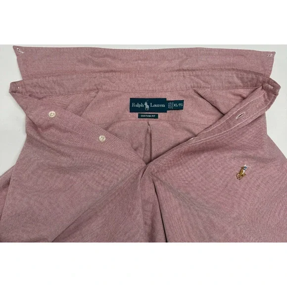 Ralph Lauren Shirt Mens XL Pink Oxford Flesh Pony‎ Custom Fit Long Sleeve Preppy - Picture 10 of 12
